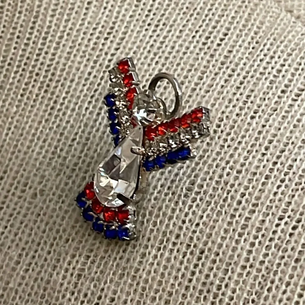 Vintage Ballou Red White Blue Rhinestone Angel Pin